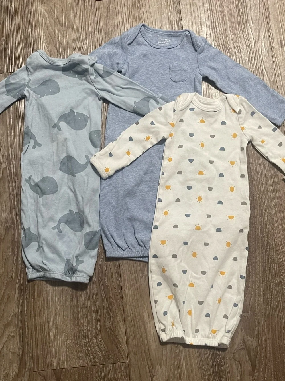 3-Pack Newborn Baby Sleep Gowns - Blue, Whales, Sunshine